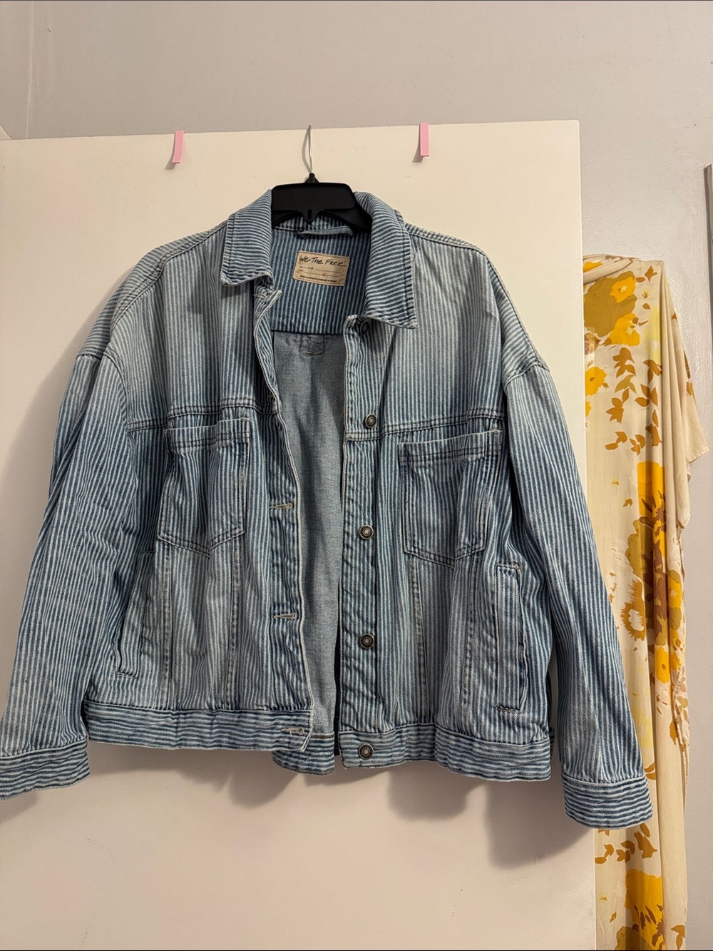 Free People Striped Light Blue Denim swing Jacket
